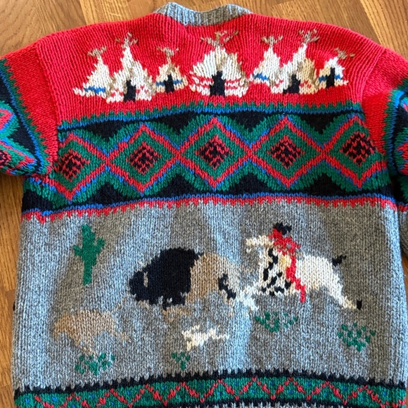 Vintage Native American Themed Shetland Wool Cardigan - Picture 6 of 7